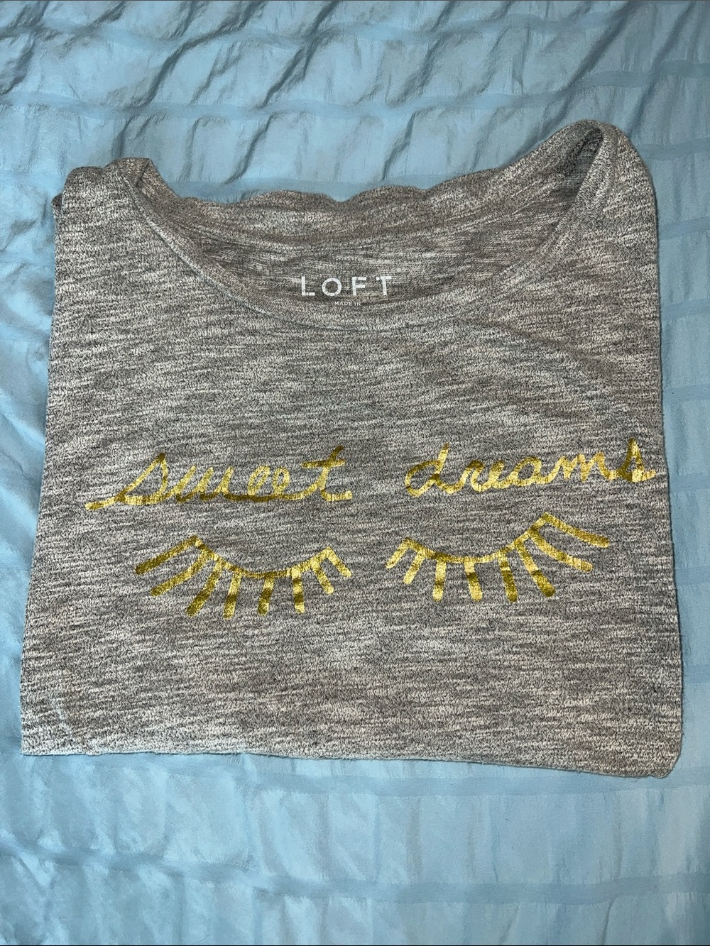 LOFT Gray Graphic Tee with Gold 'Sweet Dreams' Embroidery